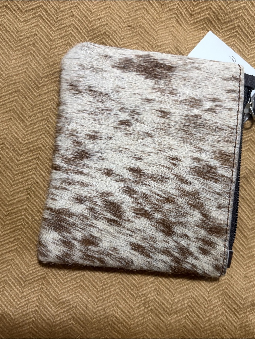 Brown & White Cowhide Zip Wallet